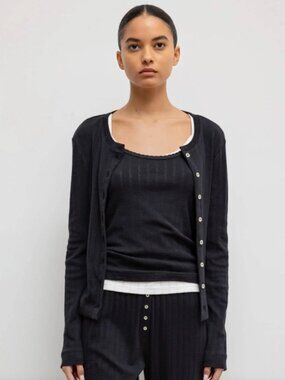 Leset Pointelle Classic Crew Cardigan